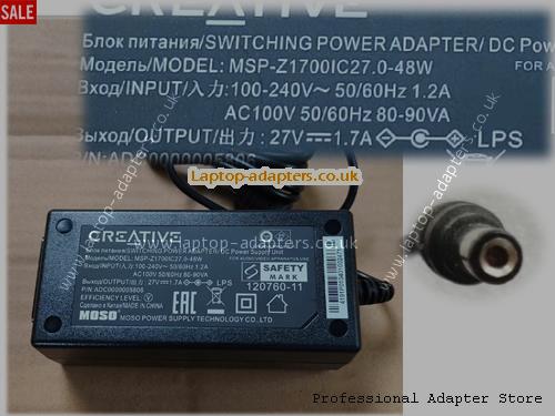  MSP-Z1700IC27.0-48W AC Adapter, MSP-Z1700IC27.0-48W 27V 1.7A Power Adapter CREATIVE27V1.7A48W-5.5x2.1mm-B