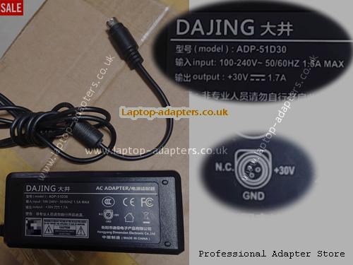  ADP-51D30 AC Adapter, ADP-51D30 30V 1.7A Power Adapter DAJING30V1.7A51W-3Pins