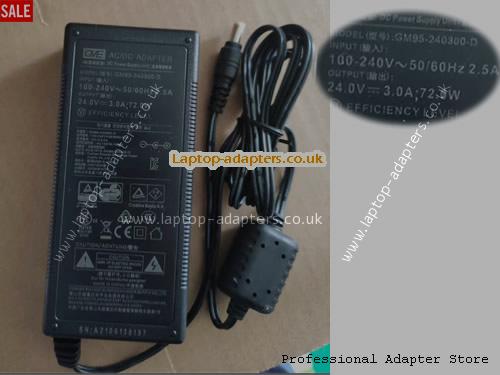  GM95-240300-D AC Adapter, GM95-240300-D 24V 3A Power Adapter GVE24V3A72W-5.5x2.1mm