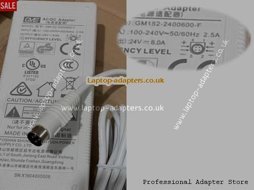 UK £21.17 Genuine White GVE GM152-2400600-F AC/DC Adapter 4 Pins 24v 6.0A Power Supply