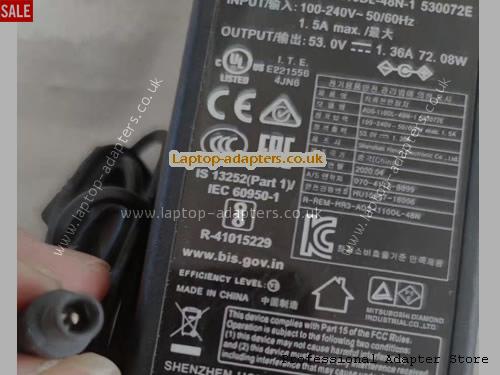  ADS-110DL-48N-1 530072E AC Adapter, ADS-110DL-48N-1 530072E 53V 1.36A Power Adapter HOIOTO53V1.36A72W-6.5x4.4mm