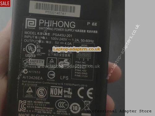 UK £30.56 Genuine PHIHong PSA45U-201 Switching Power Supply 5v 4A/ 12v 1.5A Ac Adapter With Molex 6 Pins