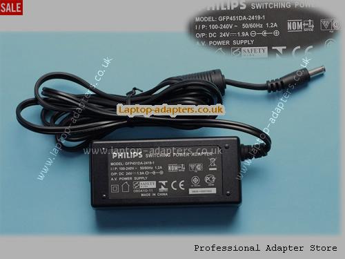  GF451DA-2419-1 AC Adapter, GF451DA-2419-1 24V 1.9A Power Adapter PHILIPS24V1.9A45.6W-5.5x2.1mm