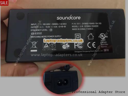  DYS602-150400W Laptop AC Adapter, DYS602-150400W Power Adapter, DYS602-150400W Laptop Battery Charger SOUNDCORE15V4A60W-5.5x2.1mm