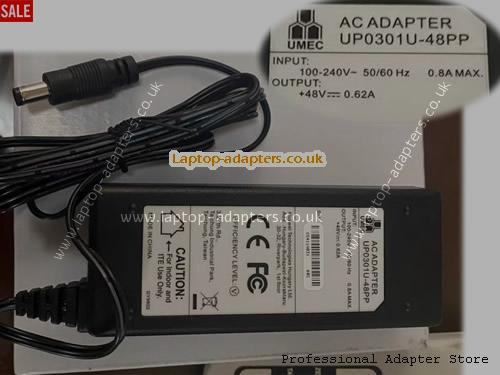  UP0301U-48PP AC Adapter, UP0301U-48PP 48V 0.62A Power Adapter UMEC48V0.62A30W-5.5x2.1mm